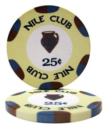 Nile Club 10 Gram Ceramic Poker Chips in Wood Walnut Case - 300 Ct.