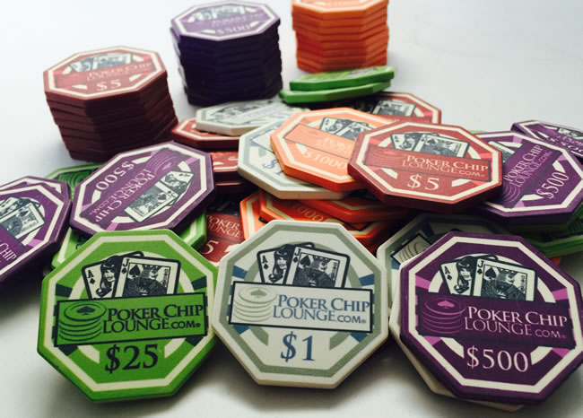 Custom Ceramic Poker Chips - Octagon Shaped - Sample Pack - 7 Chips