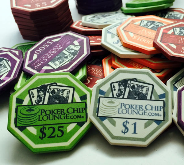 Custom Ceramic Poker Chips - Octagon Shaped - Sample Pack - 7 Chips