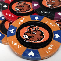 Custom Printed Mahogany Wood Poker Chip Set with 14 Gram Clay Ace King & Suits Poker Chips - 500 Chips