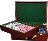 Custom Printed Mahogany Wood Poker Chip Set with 14 Gram Clay Ace King & Suits Poker Chips - 500 Chips