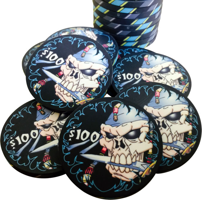 Pieces of Eight 10 Gram Ceramic Pirate Poker Chips Sample Pack - 7 Chips