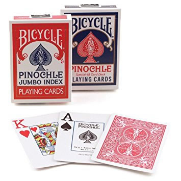 Bicycle Pinochle Red & Blue Jumbo Index Playing Cards - 12 Decks