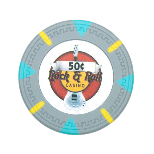 Rock & Roll 13.5 Gram Clay Poker Chips in Wood Hi Gloss Case - 500 Ct.