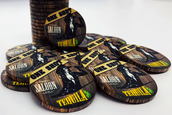 Dark Wood Version Custom Drink Tokens - Tequila Witch