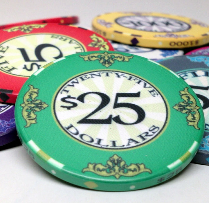 Scroll 10 Gram Ceramic Poker Chips in Acrylic Carrier - 600 Ct.