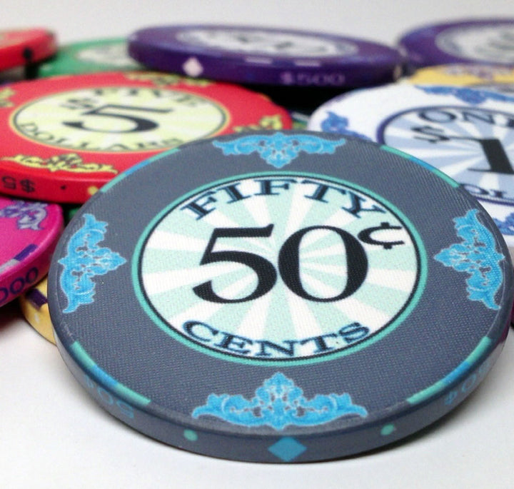 Scroll 10 Gram Ceramic Poker Chips in Acrylic Carrier - 1000 Ct.