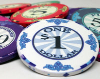 Scroll 10 Gram Ceramic Poker Chips in Black Aluminum Case - 500 Ct.