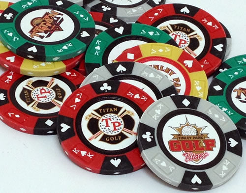 Custom Printed Mahogany Wood Poker Chip Set with 14 Gram Clay Ace King & Suits Poker Chips - 500 Chips