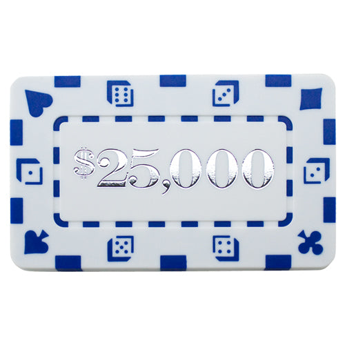 Rectangular $25000 White Poker Plaques - Qty 5