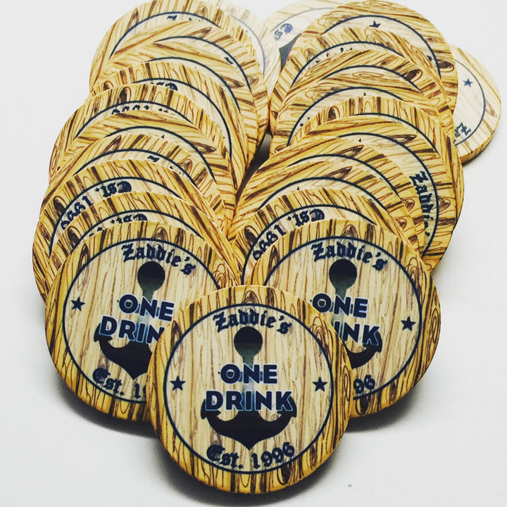 Zaddie's oak faux wood drink token